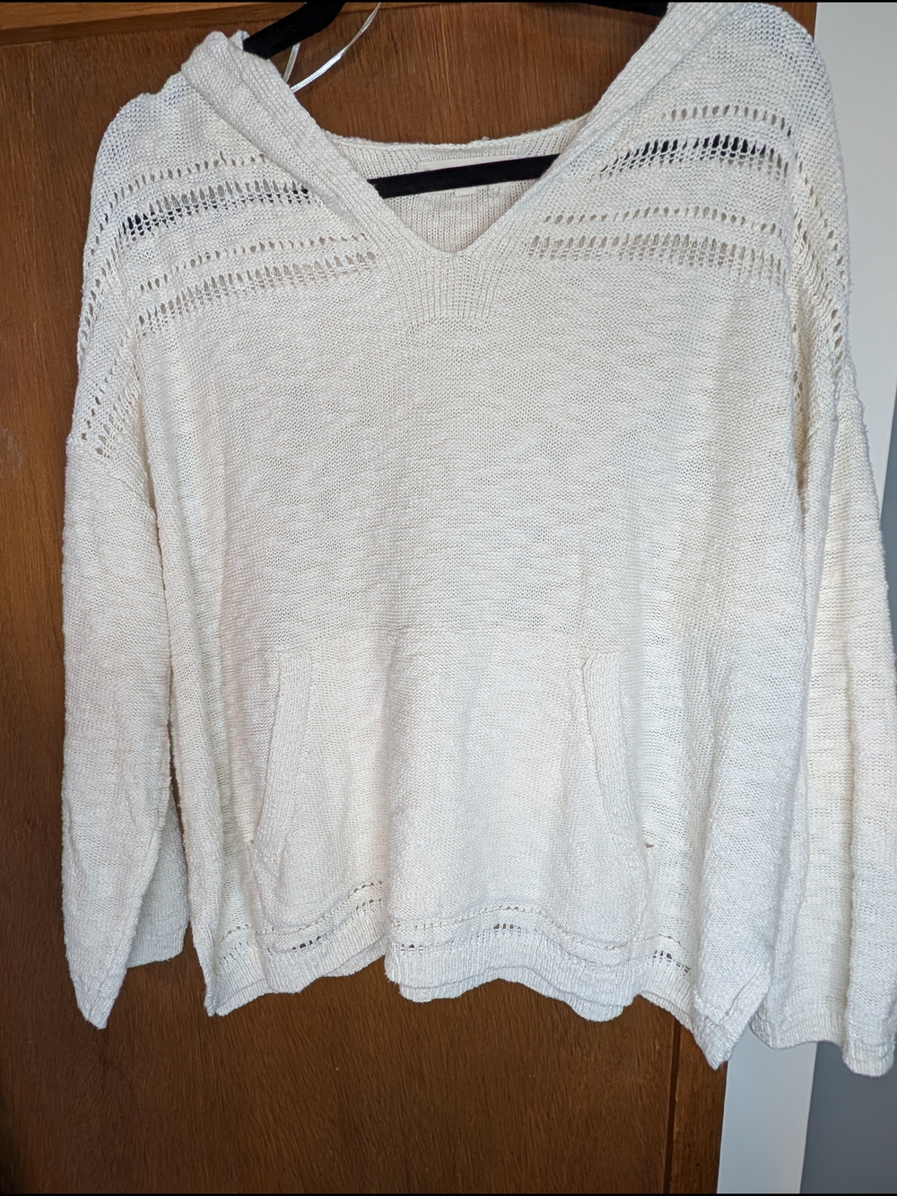 Lucky Brand Cream V-Neck Hooded Knit Sweater